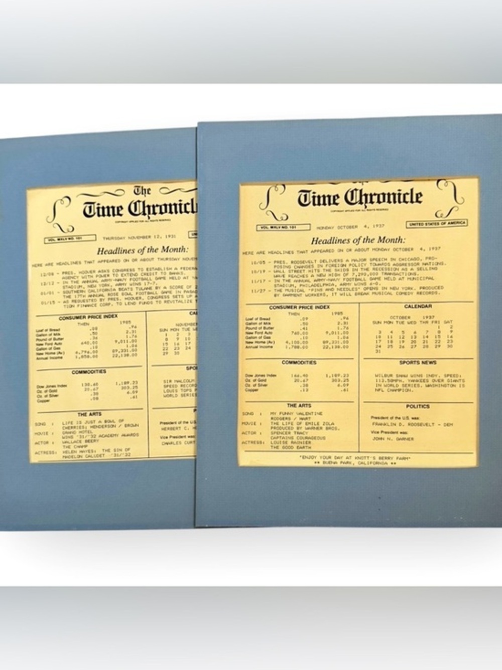 2 Knott's Berry Farm “The Time Chronicle” Birthday Newspaper Souvenirs 1980’s